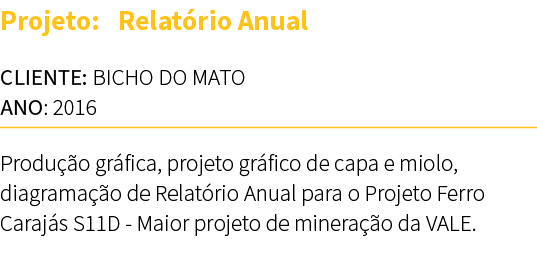 CLIENTE: BICHO DO MATO ANO: 2016,Projeto: Relat rio Anual,Produ o gr fica, projeto gr fico de capa e miolo, diagrama...